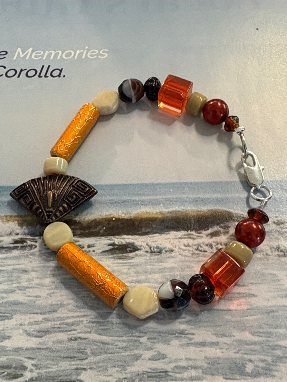 Artisan Orange, Brown and Cream Mixed-Bead Bracelet